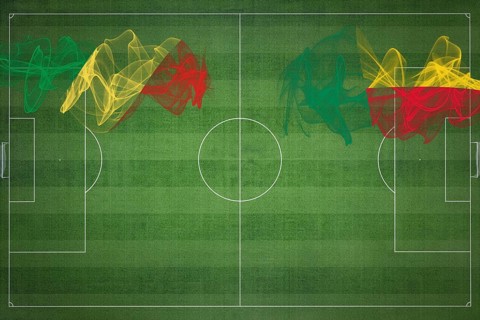 Republic of the Congo vs Benin Soccer Match, national colors, national flags, soccer field,