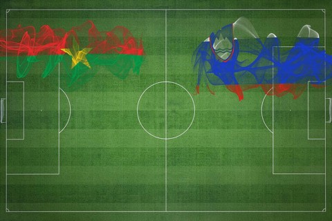 Burkina Faso vs Slovenia Soccer Match, national colors, national flags, soccer field, football