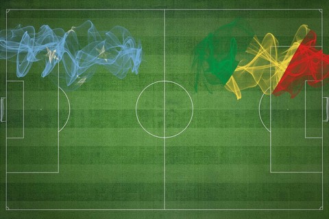 Micronesia vs Congo Soccer Match, national colors, national flags, soccer field, football game,