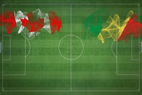 Canada vs Congo Soccer Match, national colors, national flags, soccer field, football game,