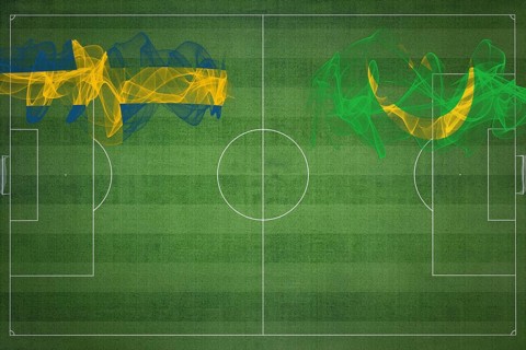 Sweden vs Mauritania Soccer Match, national colors, national flags, soccer field, football game,