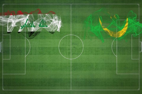Iraq vs Mauritania Soccer Match, national colors, national flags, soccer field, football game,