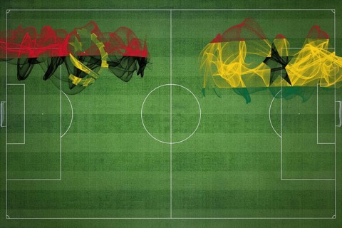 Angola vs Ghana Soccer Match, national colors, national flags, soccer field, football game,
