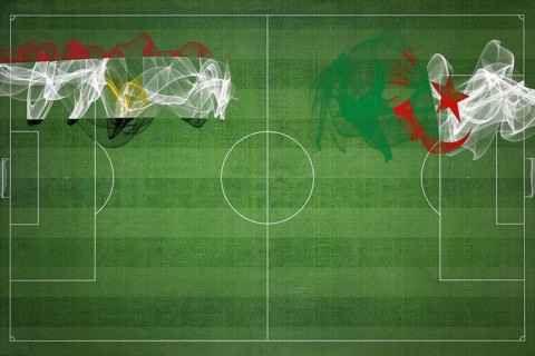 Egypt vs Algeria Soccer Match, national colors, national flags, soccer field, football game,