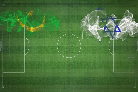 Mauritania vs Israel Soccer Match, national colors, national flags, soccer field, football game,
