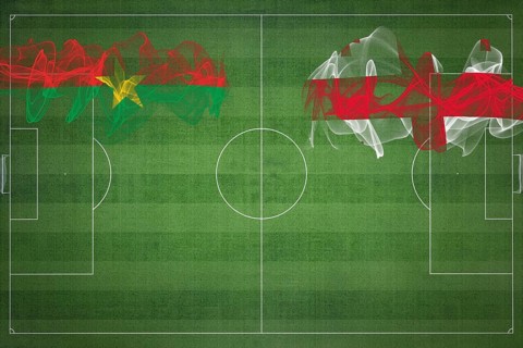 Burkina Faso vs Georgia Soccer Match, national colors, national flags, soccer field, football game,