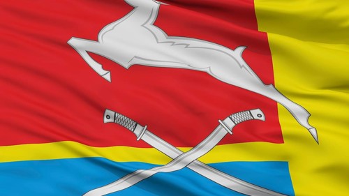 Yuzhnouralsk City Flag, Country Russia, Chelyabinsk Oblast, Closeup View, 3D Rendering