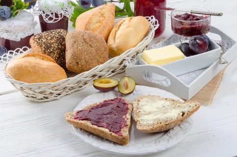 Breakfast with plum jam