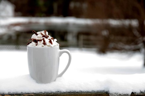 Hot chocolate or coffee on a winter's day in the snow