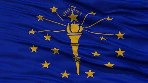Closeup Indiana Flag on Flagpole, USA state, Waving in the Wind, High Resolution