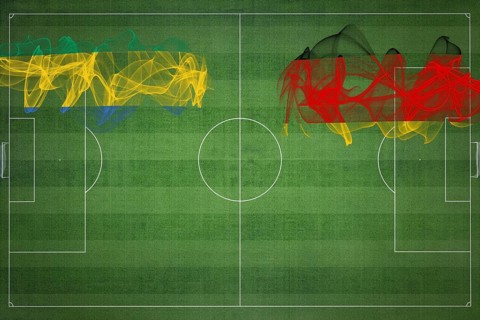 Gabon vs Germany Soccer Match, national colors, national flags, soccer field, football game,
