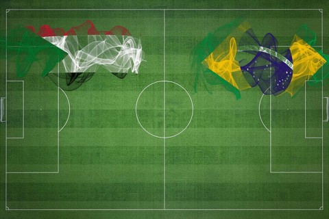 Sudan vs Brazil Soccer Match, national colors, national flags, soccer field, football game,