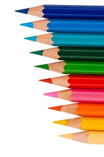 Many different coloured pencils on a white background, Many different colored pencils on white