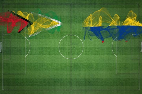 Guyana vs Colombia Soccer Match, national colors, national flags, soccer field, football game,