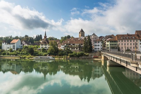 View of the village of Kaiserstuhl, Hochrhein, Rhine, Canton Aargau, Switzerland, Europe