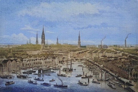 The part of Hamburg to be demolished due to the construction of the free harbour, Butenkajen,