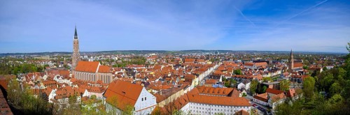 View from the Schanzl at Trausnitz Castle of the old town, Landshut, Lower Bavaria, Bavaria,