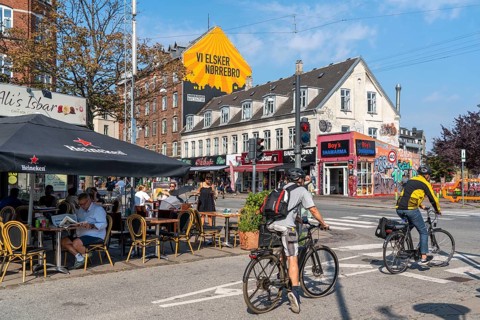 The Nørrebro district in Copenhagen, lively, multicultural and student neighbourhood, main street