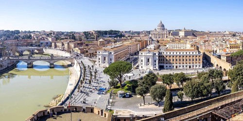 Rome skyline with St Peter's Basilica in the Vatican with river Tiber panorama from above in Rome,