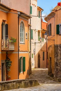 Narrow alley in Marciana Alta, Elba Island, Tuscan Archipelago National Park, Tuscany, Italy