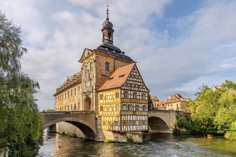 Old Town Hall on an artificial island in the River Regnitz. The landmark can be reached via two