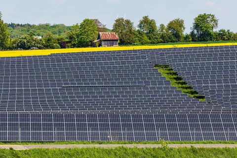 Agricultural land is used as a solar field. Nellingen in the Swabian Alb. Nellingen,