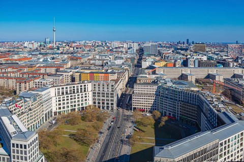 Berlin from above, the view from Panoramapunkt Berlin on Potsdamer Platz towards Leipziger Straße,