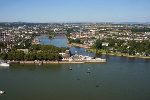 The Rhine in Flames event site around the Deutsches Eck in Koblenz. The Rhine in Flames fireworks