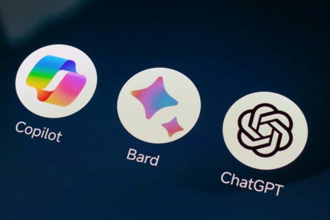 In this photo illustration, the app logo Google Bard, Microsoft Copilot and ChatGPT (OpenAI) is