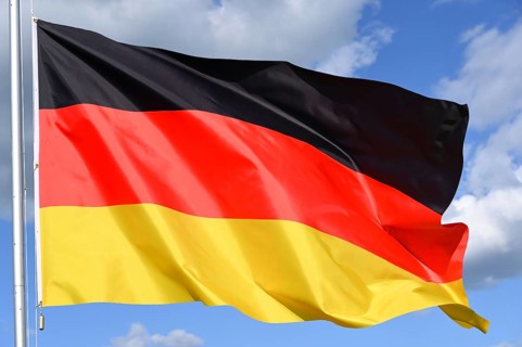 Close-up of the national flag of Germany fluttering in the wind, wave pattern