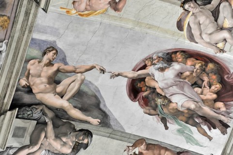 Michelangelo's Creation of Adam in the Sistine Chapel, Vatican Museum, Rome, Italy, Detailed