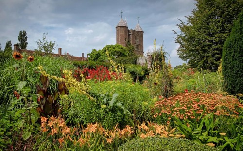 Beautiful flowers, trees and plants and garden landscaping in Sissinghurst Caslte Gardens in