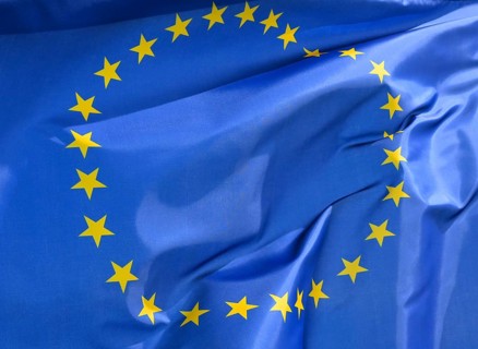 EU flag with 27 stars, close-up, wave pattern