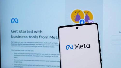 Dhaka, Bangladesh 30 April 2025: Meta logo on smartphone screen. Meta is the new name of the