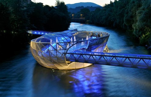 Mur Island, Graz, Styria, Graz Mur Island, amphitheatre, Mur, architect Vito Acconci, Austria