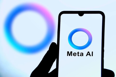 Meta AI logo on smartphone for Facebook Artificial Intelligence.