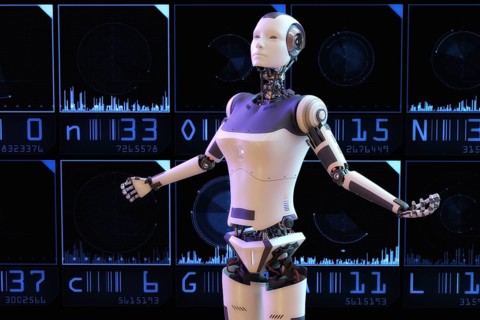 Artistic 3D illustration of a cyborg