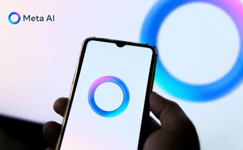 Meta AI logo on smartphone for Facebook Artificial Intelligence.