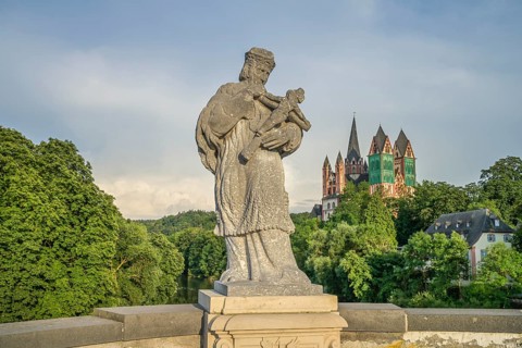 Nepomuk statue, Old Lahn Bridge, behind the cathedral, Limburg an der Lahn, Limburg-Weilburg