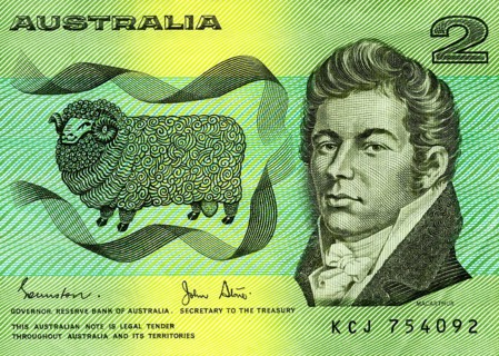 Detail of the old $2 Australian bank note featuring sheep breeder John Macarthur