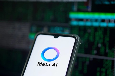 Meta AI logo on smartphone for Facebook Artificial Intelligence.