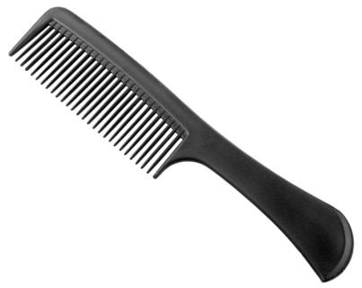 Flat plastic comb for hairdressers, ideal for detangling and styling hair. A staple in any beauty