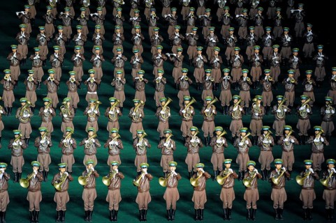 08.08.2012, Pyongyang, North Korea, Asia, A military band performs at the Arirang Festival at the