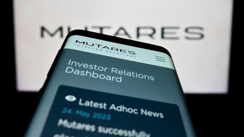 Stuttgart, Germany, 06-24-2023: Mobile phone with webpage of German investment company Mutares SE