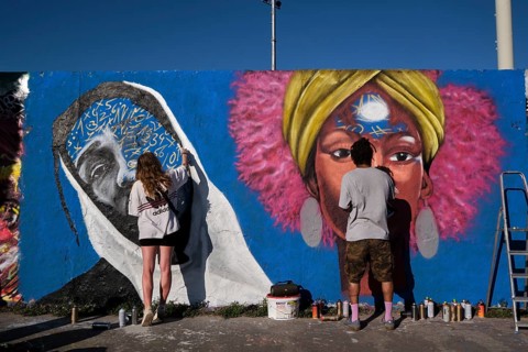 Germany, Berlin, 09.06.2024, Sunday afternoon in Mauerpark, Graffiti Wall (inner wall), Eme