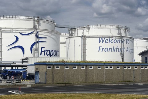 Welcome, petrol depot with the Fraport AG logo, Frankfurt Airport, Frankfurt am Main, Hesse,