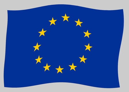 Flag of the European Union (EU) flying in the wind, Illustration