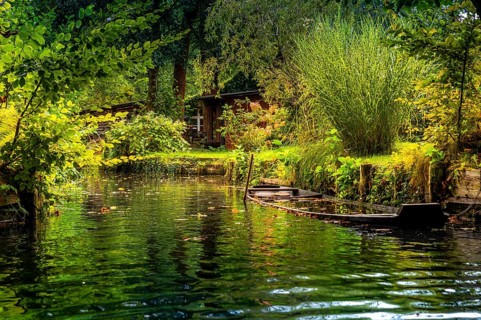 Spreewald barge, lowered, flooded, ditch, river Spree, Germany, Brandenburg, Spreewald, Lehde,