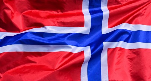 The flag of Norway flutters in the wind