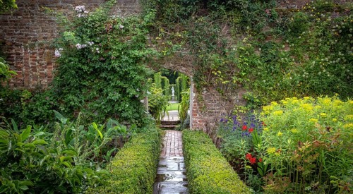 Beautiful flowers, trees and plants and garden landscaping in Sissinghurst Caslte Gardens in